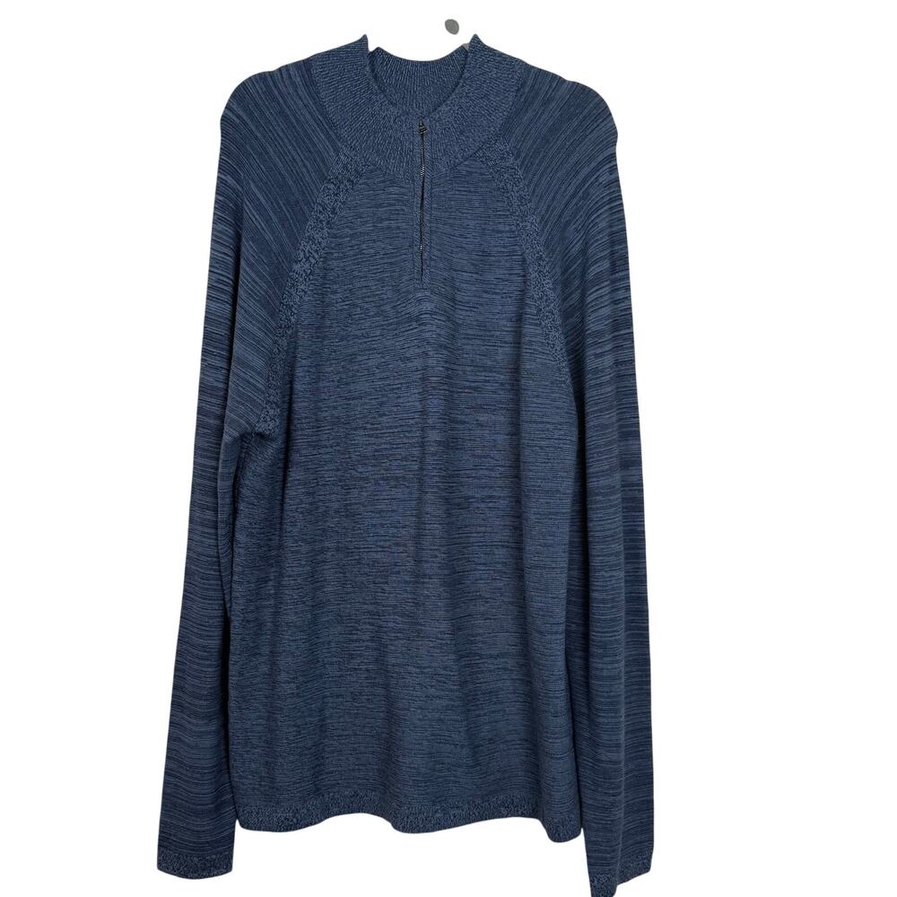 Flag & Anthem Quarter Zip Pullover Sweater | Blue Knit | Men’s Large